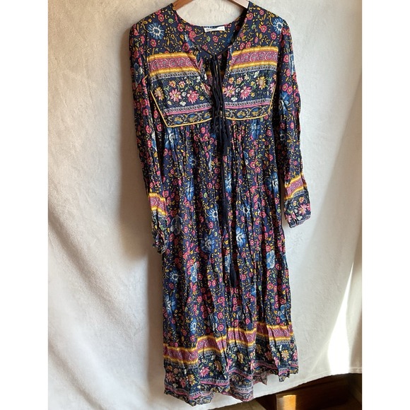 R. Vivimos Dresses & Skirts - Floral Boho  Dress Womens XS Long Sleeve Midi Maxi Cottagecore Tassels